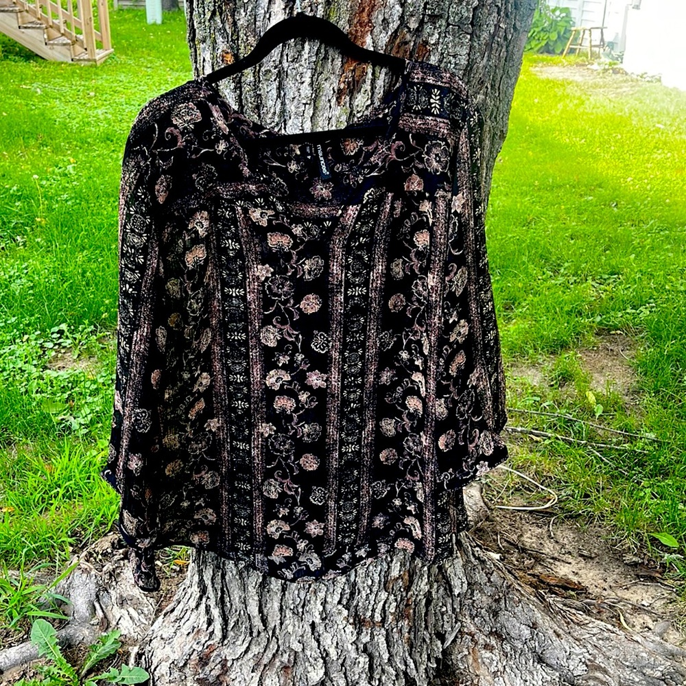 Sheer black floral blouse